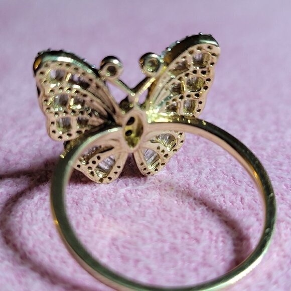 JTV Engild Diamond Butterfly Ring 14K Gold Over Silver - Picture 5 of 7